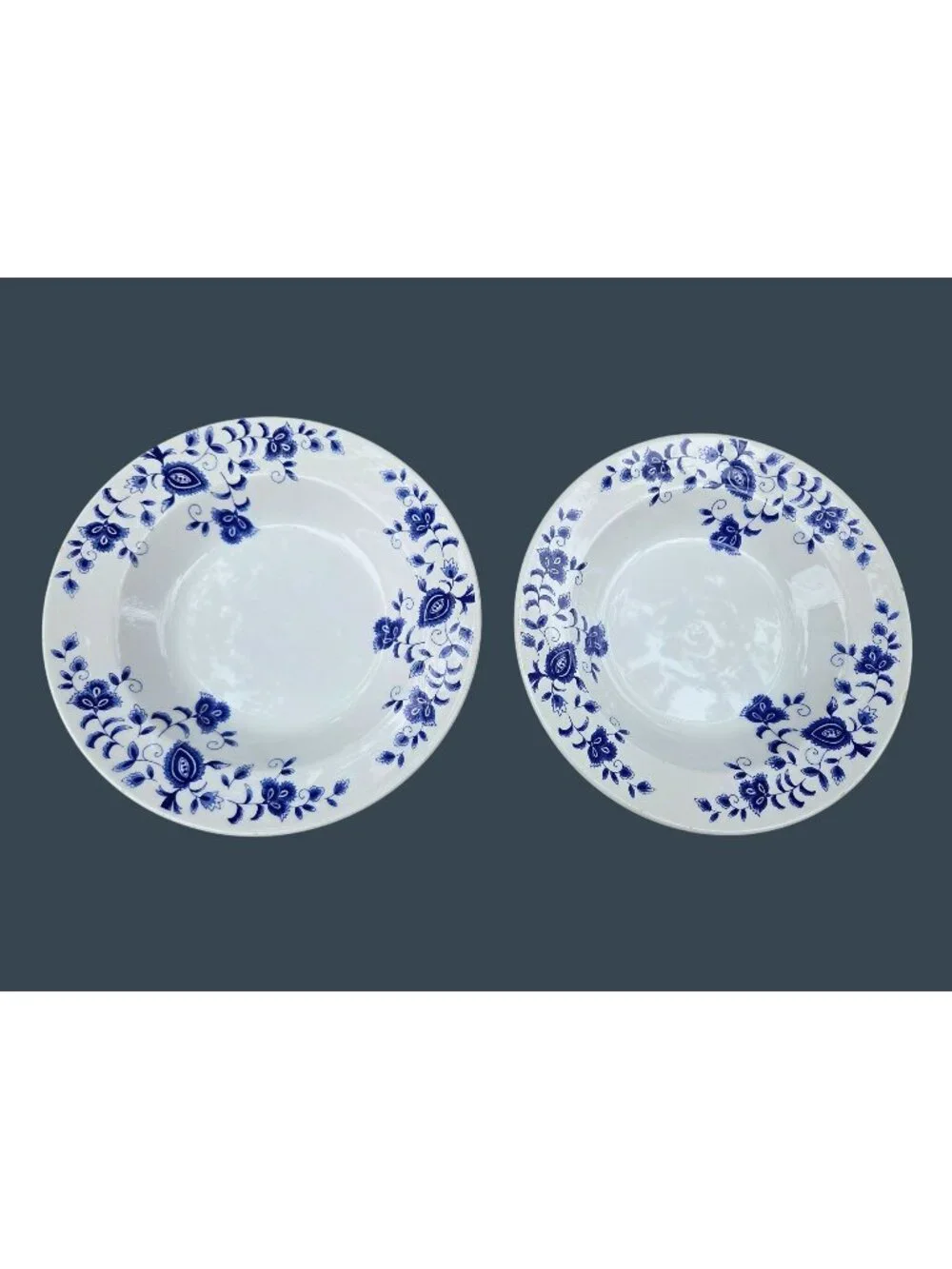 2 Pier 1 Eliza Blue & White Floral Rimmed Soup Bowls Earthenware Made In Italy R